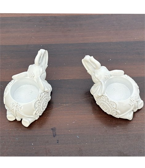 White Elephant Tealight Candle Holders | Set of 2, Ceramic and Resin Mix, 5.5 Inch