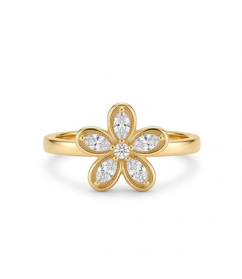 AGOR 925 Sterling Silver Floral Ring, Yellow Gold Finish, Size 7