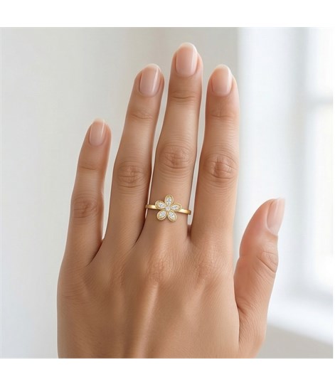 AGOR 925 Sterling Silver Floral Ring, Yellow Gold Finish, Size 7