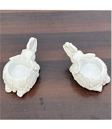 White Elephant Tealight Candle Holders | Set of 2, Ceramic and Resin Mix, 5.5 Inch