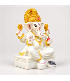 White and Gold Ganesha Idol – 7 Inch Resin Ganpati Murti for Home & Office