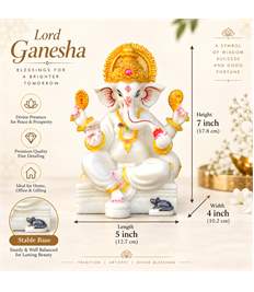 White and Gold Ganesha Idol – 7 Inch Resin Ganpati Murti for Home & Office