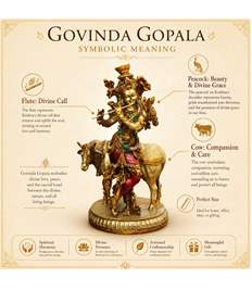 Krishna Cow Idol, 10 Inch Antique Resin Decorative Murti