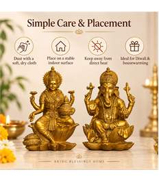 Laxmi Ganesh Idol Set of 2, Antique Gold Polyresin, 7 Inch