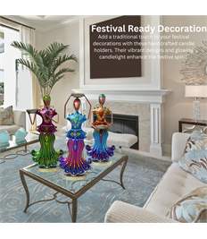 Multicolour Metal Doll Tealight Holder Set of 3, Decorative Candle Stands