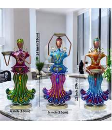 Multicolour Metal Doll Tealight Holder Set of 3, Decorative Candle Stands