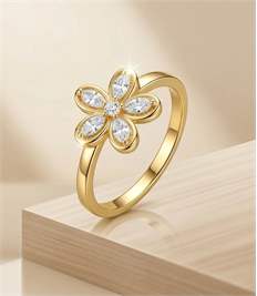 AGOR 925 Sterling Silver Floral Ring, Yellow Gold Finish, Size 7
