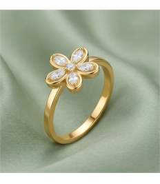 AGOR 925 Sterling Silver Floral Ring, Yellow Gold Finish, Size 7