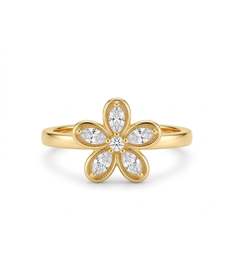 AGOR 925 Sterling Silver Floral Ring, Yellow Gold Finish, Size 7